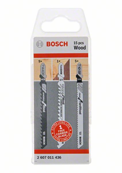 Bosch 15-tlg. Stichsägeblatt-Set für Holz, T-Schaft