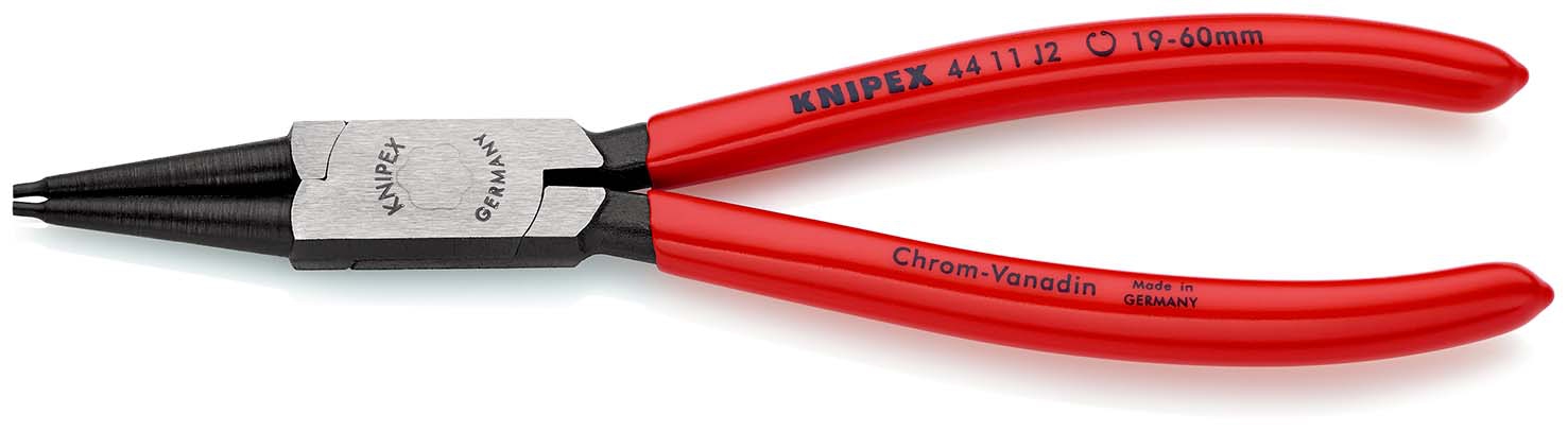 KNIPEX 44 11 J2 SB Sicherungsringzange für Innenringe in Bohrungen mit Kunststoff überzogen schwarz atramentiert 180 mm (SB-Karte/Blister)