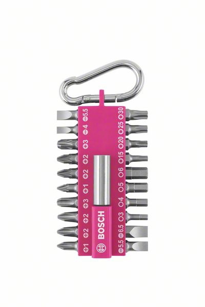 Bosch 21-teiliges Schrauberbit-Set mit Snap-hook (pink) - Ausstellerversion