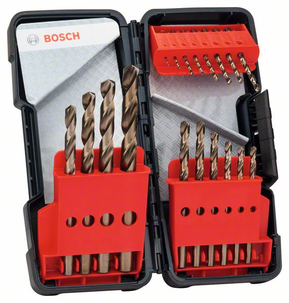 Bosch 18-tlg. Toughbox-Metallbohrer-Set, HSS-Co, DIN 338, 135°, 1-10 mm