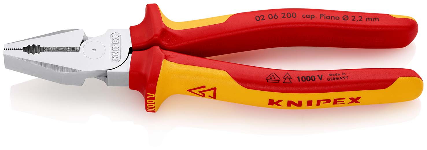 KNIPEX 02 06 200 SB Kraft-Kombizange isoliert mit Mehrkomponenten-Hüllen, VDE-geprüft verchromt 200 mm