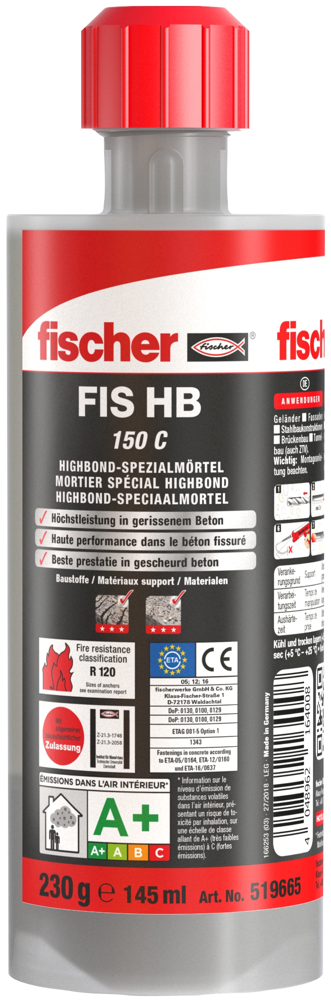Fischer FIS HB 150 C. Höchstleistung in gerissenem Beton mit Injektionsmörtel aus kompakter Kartusche.