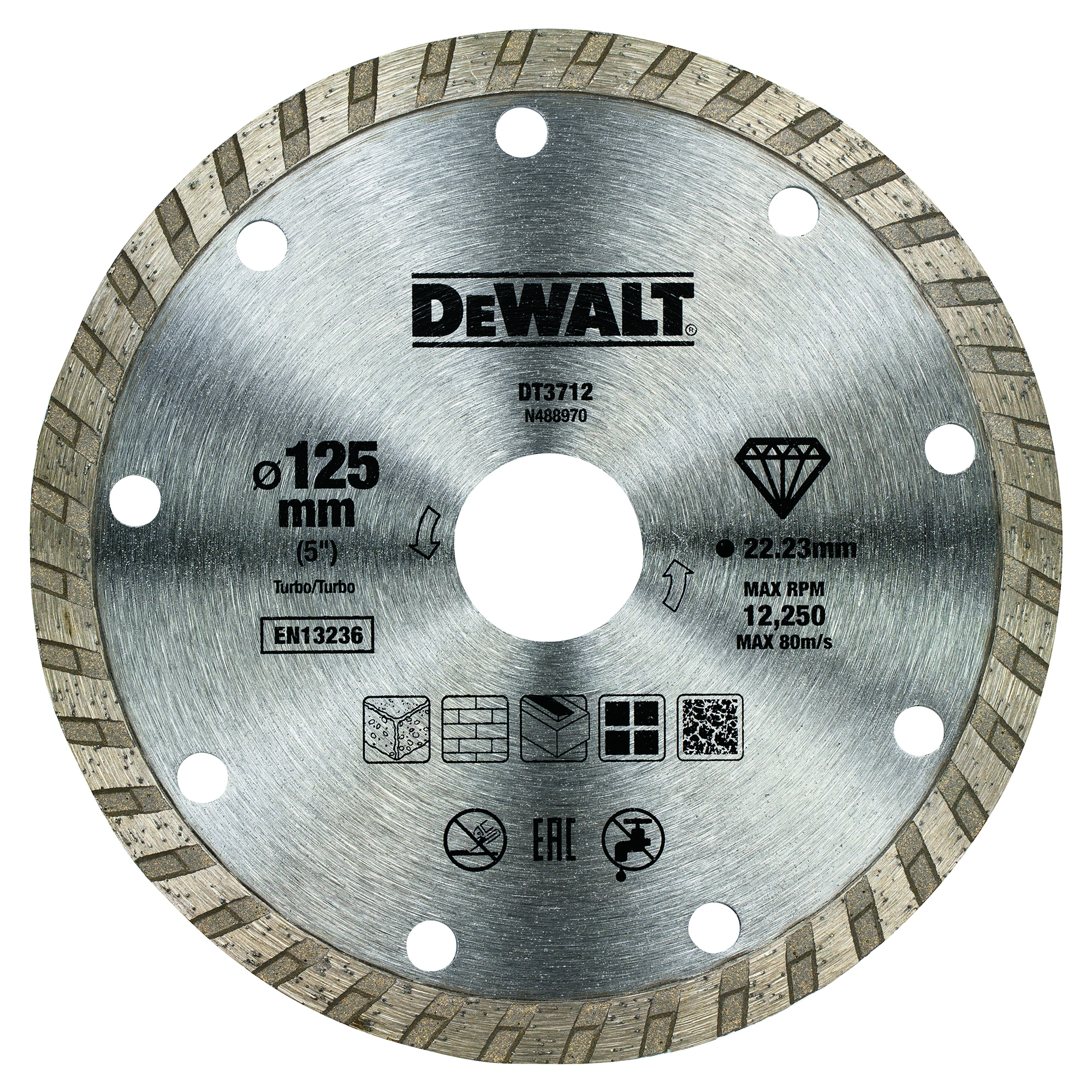 Dewalt DT3712-QZ,  Diamanttrennscheibe Eco1 Turbo 125mm, Diamantentrennscheibe: Allgemeine Baustellenmaterialien (Sauberer Schnitt) 125mm Ø