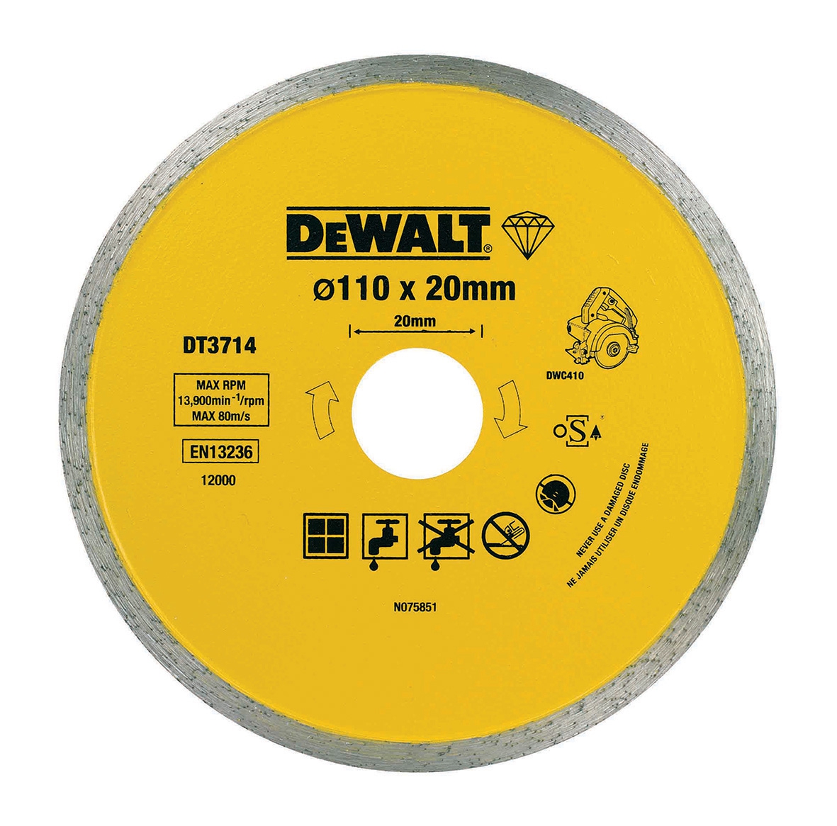 Dewalt DT3714-QZ,  Diamanttrennscheibe DWC410 Fliesen 110mm
