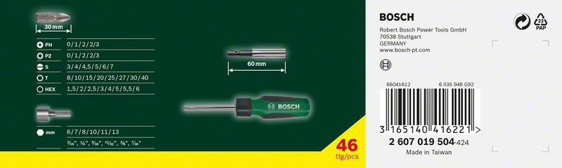 Bosch Schraubendreher-Set, 46-teilig, mit Bit Garage im Handgriff