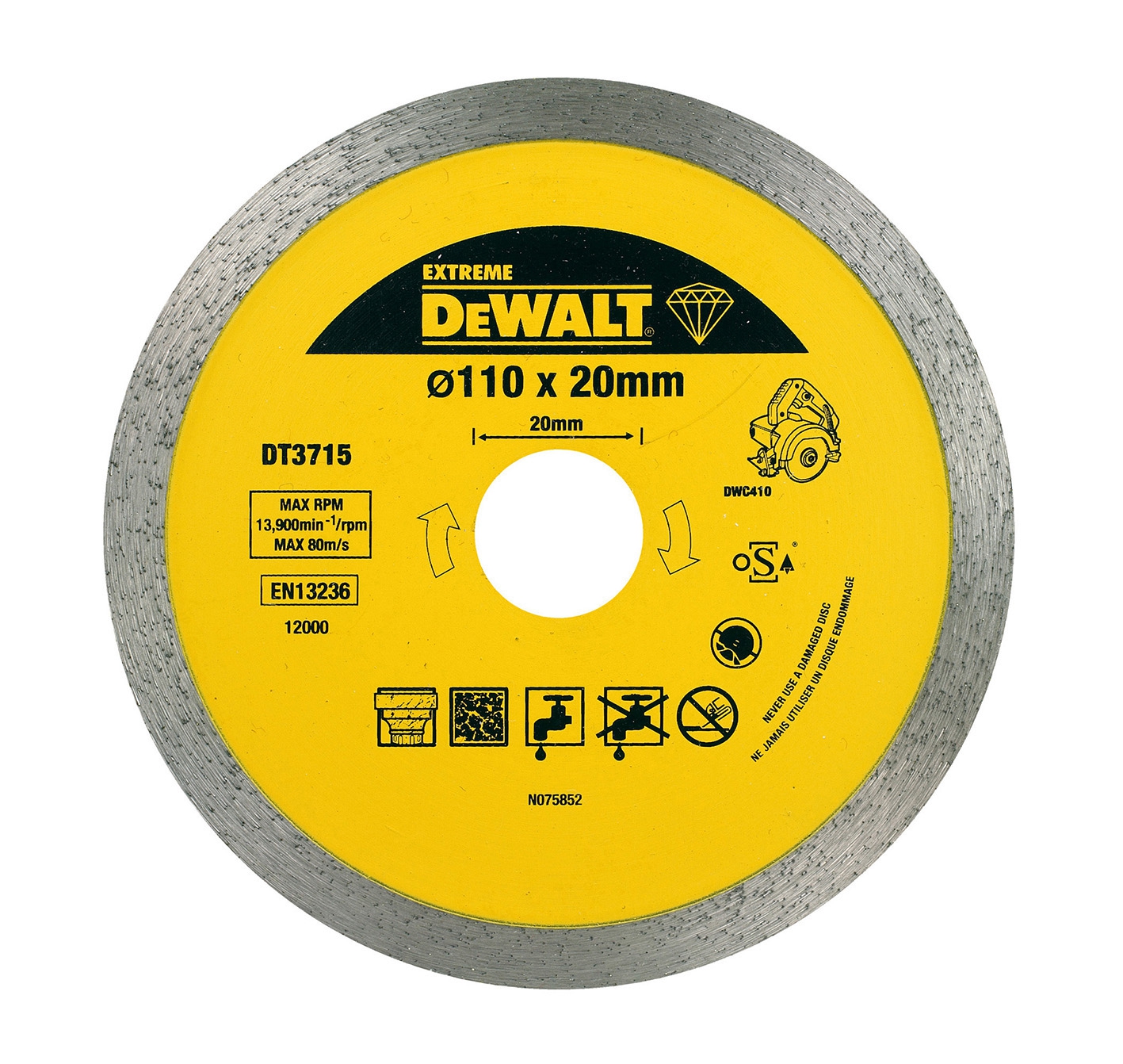 Dewalt DT3715-QZ,  Diamanttrennscheibe DWC410 Granit 110mm