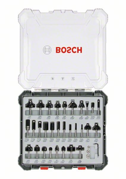 Bosch 30-teiliges Fräser-Set, 8-mm-Schaft. Für Handfräsen