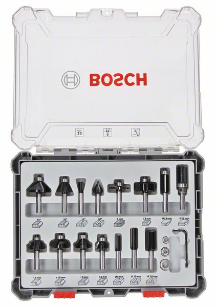 Bosch 15-teiliges Fräser-Set, 8-mm-Schaft. Für Handfräsen